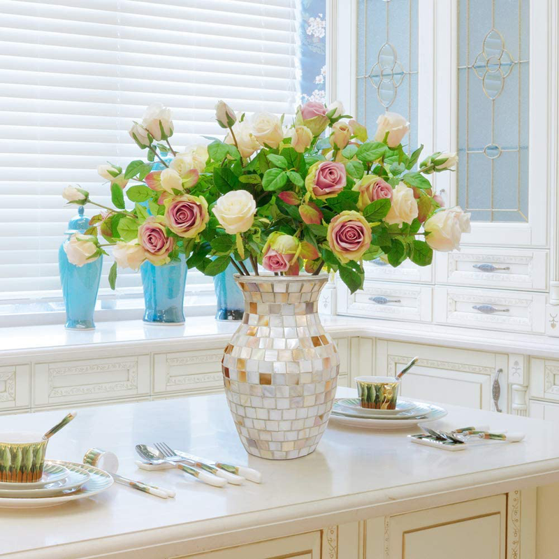 SHMILMH White Glass Vases for Flowers, Unique Handmade Natural Shell Vase, Rustic Mosaic Vases for Bouquets, Home Decor, Wedding, 8" Home & Garden > Decor > Vases SHMILMH   
