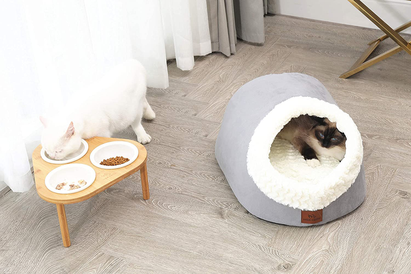 Miss Meow Cat Bed for Indoor Cats,Medium Large Cats Cave Bed,Machine Washable Slip Resistant Bottom,Ultra Soft Plush Cushion