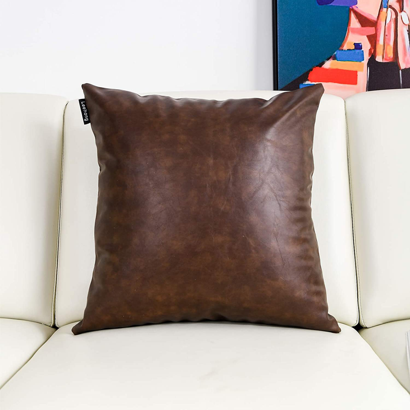 Leehong 20X20 Inches Faux Leather Cushion Covers Decorative Leather Pillow Covers Coffee Brown Leather Pillow Covers Set of 2 for Couch Sofa Living Room Bedroom Farmhouse Home & Garden > Decor > Chair & Sofa Cushions Leehong   