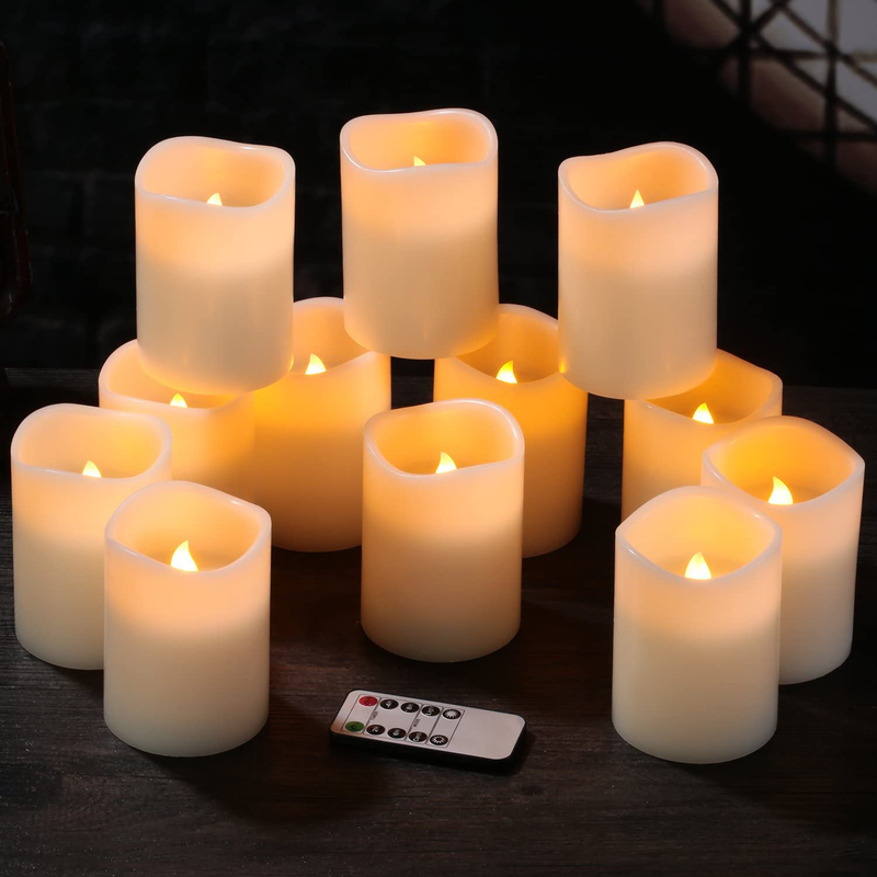Flameless Candles Battery Operated Candles Set of 12(D:3" X H:4") Pillar Real Wax Led Candles with 10-Key Remote and Cycling 24 Hours Timer Home & Garden > Decor > Home Fragrances > Candles flamecan   