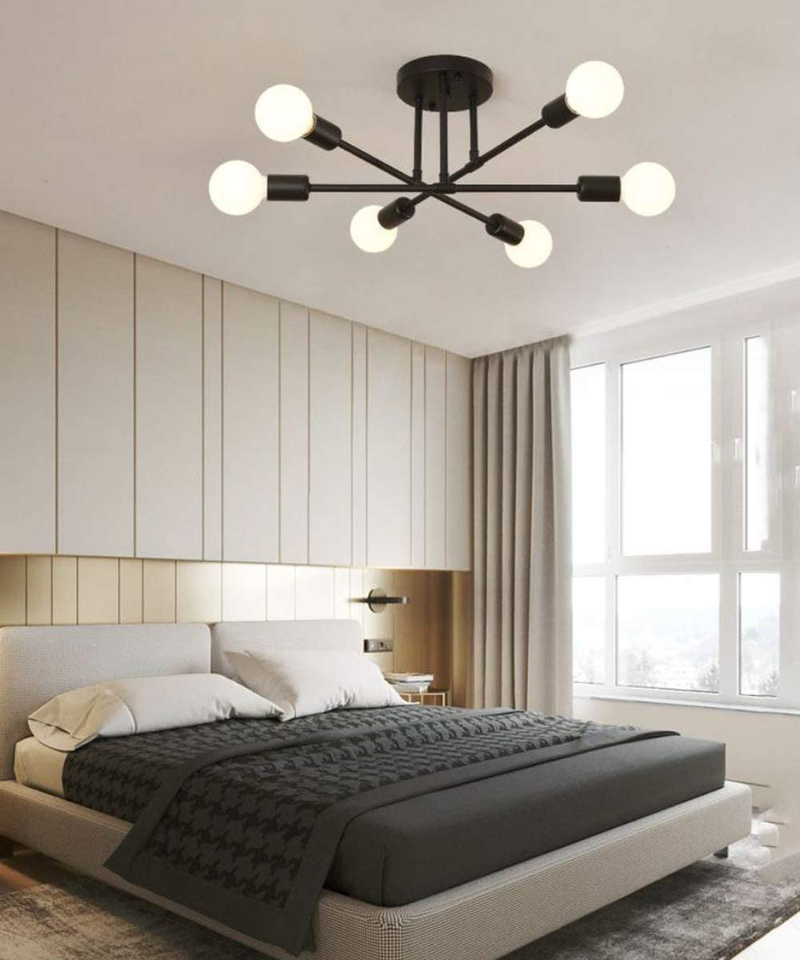Michideco Modern Ceiling Light, 6-Light Sputnik Chandelier for Bedroom,Dining Room, Kitchen or Office,Black