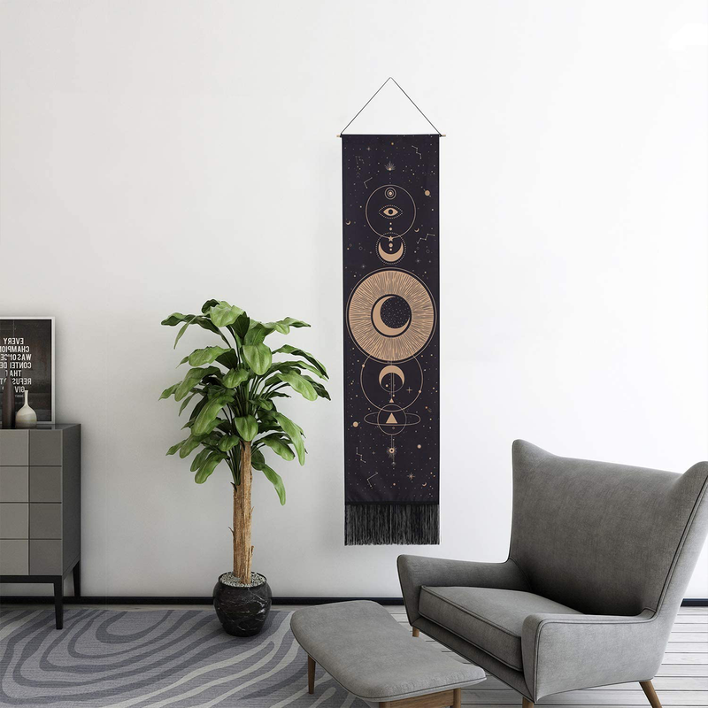 Moon Phase Tapestry Wall Hanging Black Moon Stars Vertical Tapestry for Men Moon Phases Wall Art Small Long Tapestry for Bedroom, Living Room Decor (black moon) Home & Garden > Decor > Artwork > Decorative Tapestries mchatte   