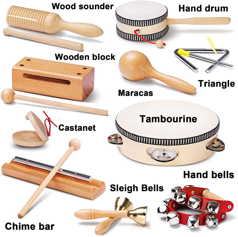 LOOIKOOS Toddler Musical Instruments Natural Wooden Percussion Instruments Toy for Kids Preschool Educational, Musical Toys Set for Boys and Girls with Storage Bag  LOOIKOOS   