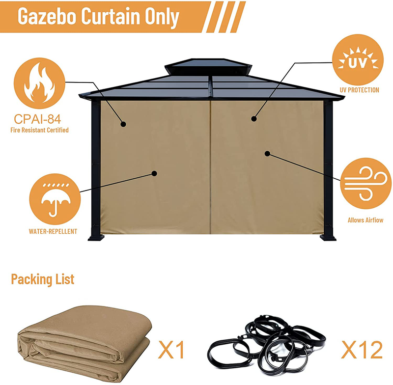 Gazebo Universal Replacement Privacy Curtain - Viragzas 10'x10' Gazebo Canopy Panel Side Wall with Zipper (10'x10', Khaki) Home & Garden > Lawn & Garden > Outdoor Living > Outdoor Structures > Canopies & Gazebos viragzas   