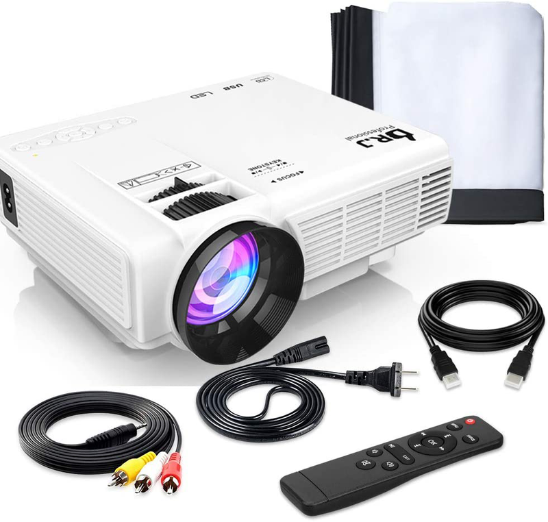 DR. J Professional HI-04 Mini Projector Outdoor Movie Projector with 100Inch Projector Screen, 1080P Supported Compatible with TV Stick, Video Games, HDMI,USB,TF,VGA,AUX,AV [Latest Upgrade] Electronics > Video > Projectors DR. J Professional   