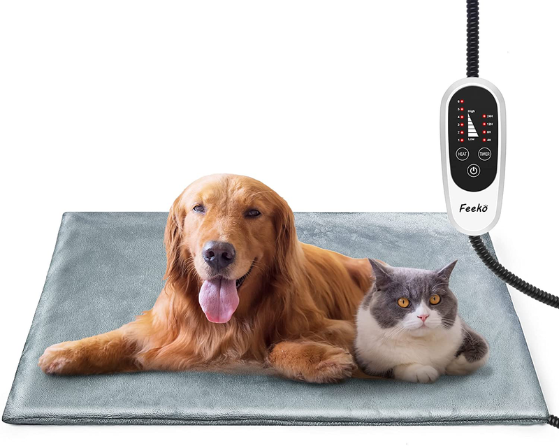 Feeko Pet Heating Pad, 16''X28'' Large Electric Heating Pad for Dogs and Cats Indoor Adjustable Warming Mat with Auto-Off and 6 Heat Setting, Chew Resistant Cord, Navy Grey Animals & Pet Supplies > Pet Supplies > Dog Supplies > Dog Beds Feeko Navy Grey X-Large:16''x28'' 