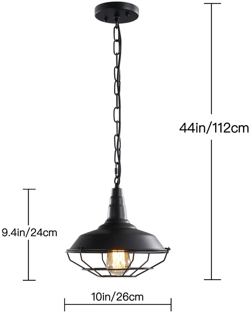 Farmhouse Pendant Light Fixtures, 2 Pack Vintage Industrial Pendant Lighting Black Metal Wire Cage Hanging Lighting with Adjustable Chain for Barn Kitchen Hallway Dining Room Stairwell…
