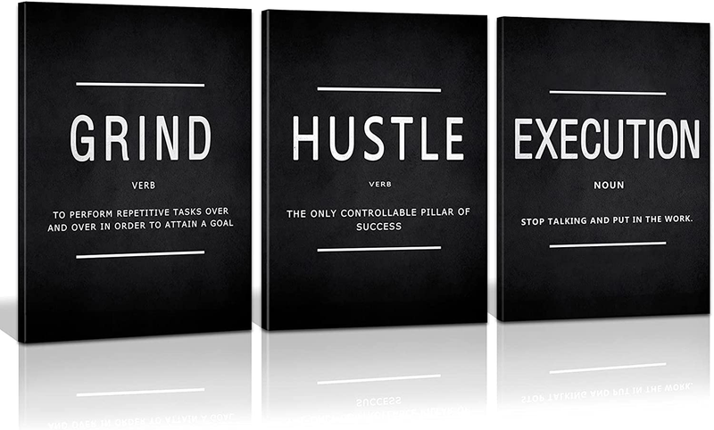 KAWAHONE Inspirational Grind Hustle Execution Quotes Poster Framed, Motivational Canvas Painting Print Picture Wall Art Positive Sayings Artwork for Home Office Workplace Large-20x28inchx3PCS Home & Garden > Decor > Artwork > Posters, Prints, & Visual Artwork KAWAHONE Grind1 20’’W x 28’’H x 3 Panels 