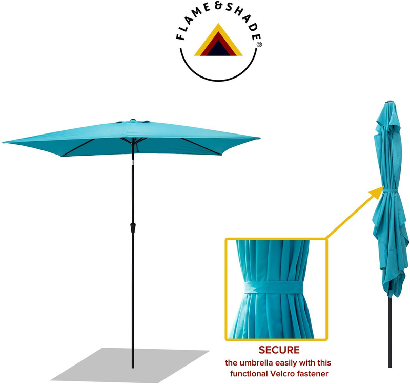 FLAME&SHADE 6.5 x 10 ft Rectangular Outdoor Patio and Table Umbrella with Tilt - Aqua Blue Home & Garden > Lawn & Garden > Outdoor Living > Outdoor Umbrella & Sunshade Accessories FLAME&SHADE   