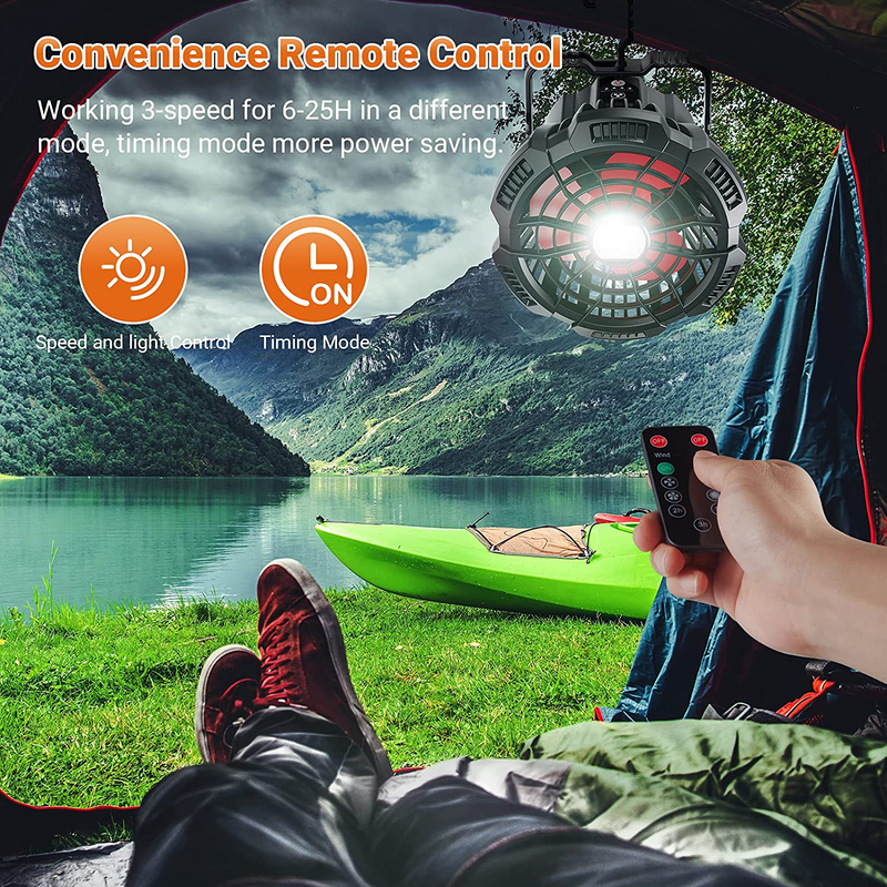 Portable Fan Camping Fan for Tents, 30 Hours Work-Time Camping Lantern Desk Fan with Power Bank, Clip and Remote, Rechargeable Fan for Hiking, BBQ, Garden, Bedroom, Office, Hurricane Sporting Goods > Outdoor Recreation > Camping & Hiking > Tent Accessories SUPOLOGY   