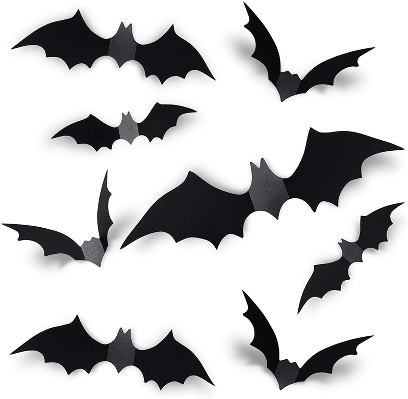 Coogam 60PCS Halloween 3D Bats Decoration 2021 Upgraded, 4 Different Sizes Realistic PVC Scary Black Bat Sticker for Home Decor DIY Wall Decal Bathroom Indoor Hallowmas Party Supplies Arts & Entertainment > Party & Celebration > Party Supplies Coogam Default Title  