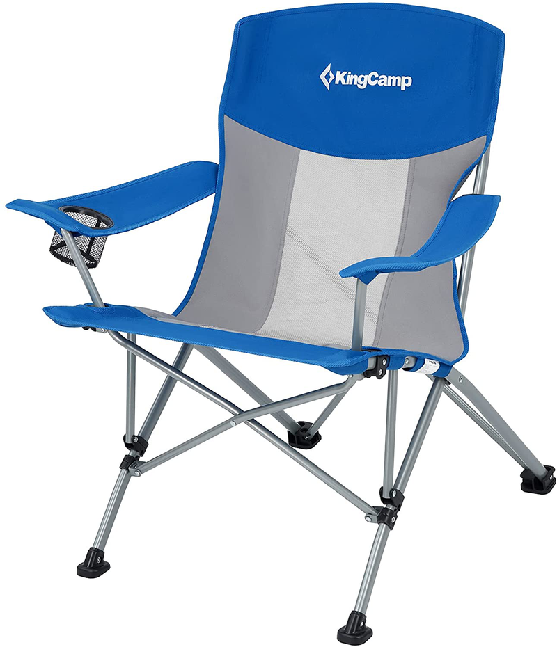 Kingcamp Oversized Camping Chairs Upgraded Widen Seat Padded Backrest Armrest Heavy Duty Camping Chairs Lawn Chairs Folding Outdoor Sports Chairs for Adults with Cup Holder Supports 300 Lbs Sporting Goods > Outdoor Recreation > Camping & Hiking > Camp Furniture KingCamp Blue/Mesh Back  