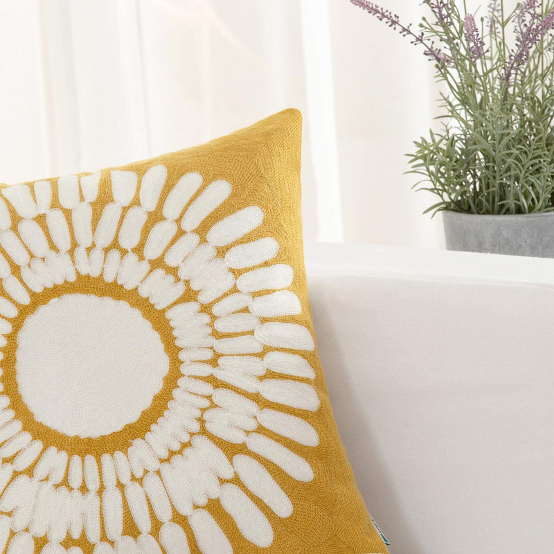 HWY 50 Yellow Throw Pillow Covers 18X18 Inch, for Couch Bedroom Indoor, Square Decorative Embroidered Throw Pillow Cases Cushion Cover, Accent Big Sunflower, Single Piece Mustard Home & Garden > Decor > Chair & Sofa Cushions HWY 50   
