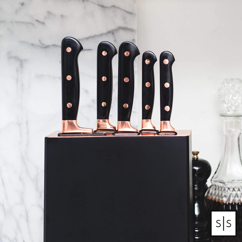 Copper Knife Set , A Knife Set with Sharpener Built-In , Upright 7-Piece Rose Gold Knife Set - Self Sharpening Knife Set With Block, Rose Gold Kitchen Accessories Home & Garden > Kitchen & Dining > Kitchen Tools & Utensils > Kitchen Knives STYLED SETTINGS   