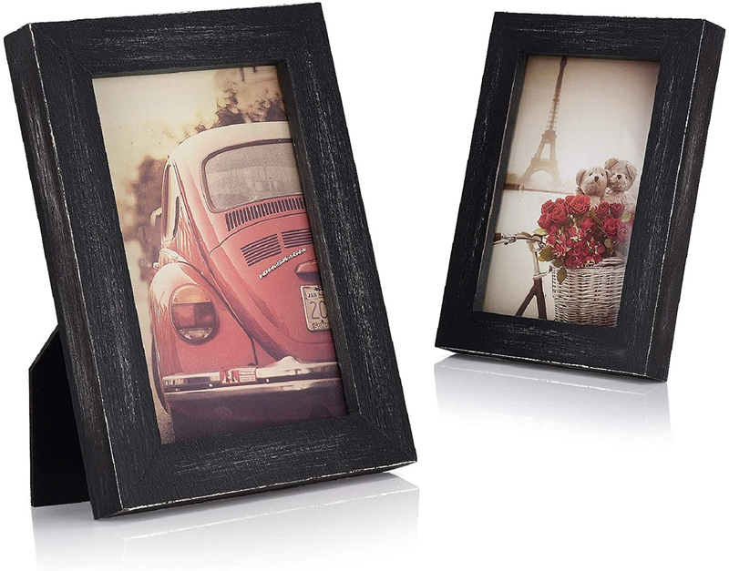 Emfogo 4x6 Picture Frame Photo Display for Tabletop Display Wall Mount Solid Wood High Definition Glass Photo Frame Pack of 2 Carbonized Black Home & Garden > Decor > Picture Frames Emfogo Vintage Black 4x6 inch 