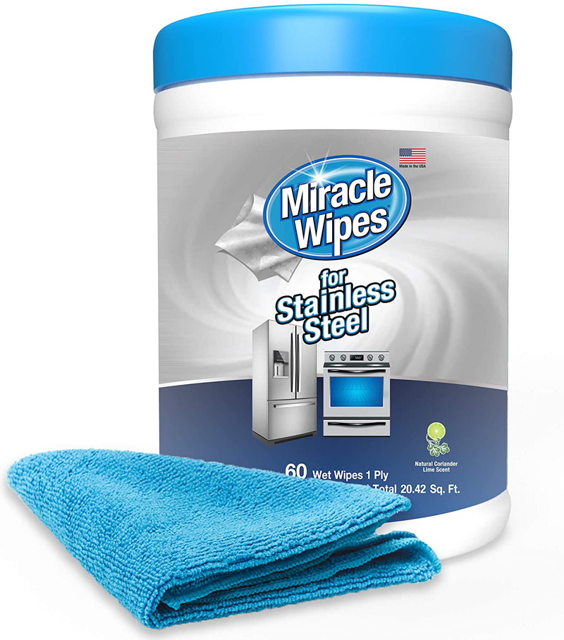 MiracleWipes, Stainless Steel Wipes, Cleaner Wipes for Kitchen and Home Appliances, Including Oven, Refrigerator, Dishwasher, Microwave, Sink, Hood, and Grill, Removes Fingerprints and Smudges, Includes Microfiber Cloth - 30 Count Home & Garden > Household Supplies > Household Cleaning Supplies MiracleWipes 60 Count  