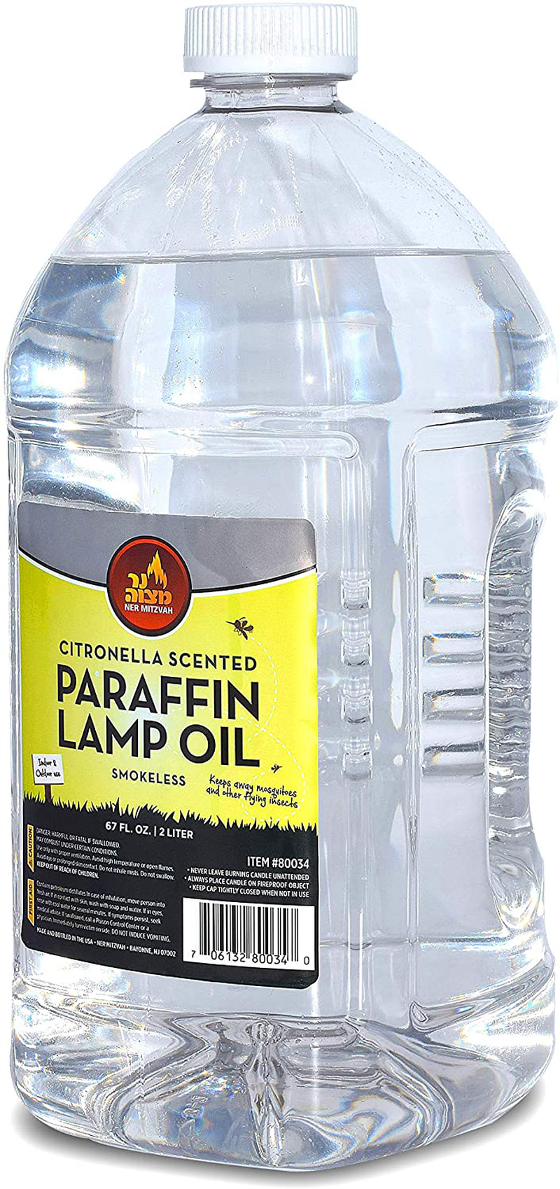 Citronella Scented Lamp Oil, 2 Liter - Smokeless and Odorless Insect and Mosquito Repellent Paraffin Lamp Oil for Indoor and Outdoor Lanterns, Torches, Oil Candle - by Ner Mitzvah