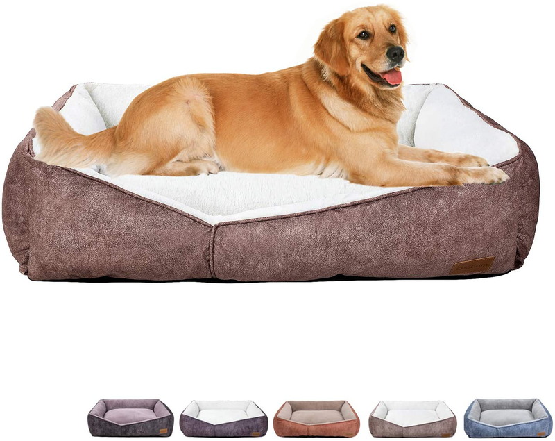 Coohom Rectangle Washable Dog Bed,Warming Comfortable Square Pet Bed Simple Design Style,Durable Dog Crate Bed for Medium Large Dogs (30 INCH, Purple) Animals & Pet Supplies > Pet Supplies > Dog Supplies > Dog Beds Coohom Brown 36 INCH 
