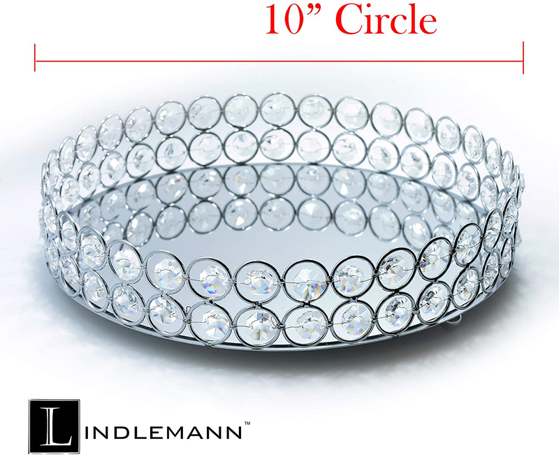 LINDLEMANN Mirrored Crystal Vanity Tray - Ornate Decorative Tray for Perfume, Jewelry and Makeup (Round, 10 inches, Silver) Home & Garden > Decor > Decorative Trays LINDLEMANN   