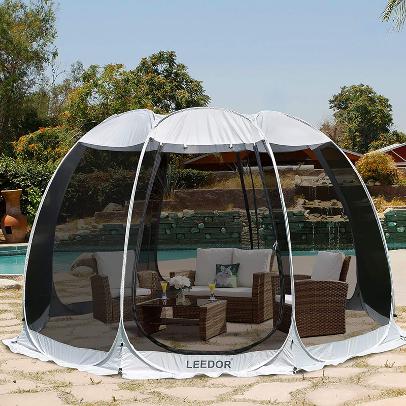 LEEDOR Gazebos for Patios Screen House Room 4-6 Person Canopy Mosquito Net Camping Tent Dining Pop up Sun Shade Shelter Mesh Walls Not Waterproof Gray,10'X10'