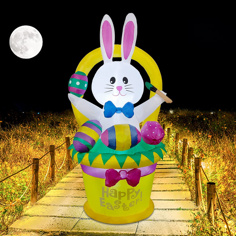 Cllayees 5 FT Easter Inflatable Outdoor Decoration, Easter Inflatables Bunny with Basket and Easter Eggs, Happy Easter Blow up Rabbit for Yard Lawn Garden Holiday Easter Party Home & Garden > Decor > Seasonal & Holiday Decorations Taizhou Huangyan Yulong Arts&Crafts Co., Ltd.   