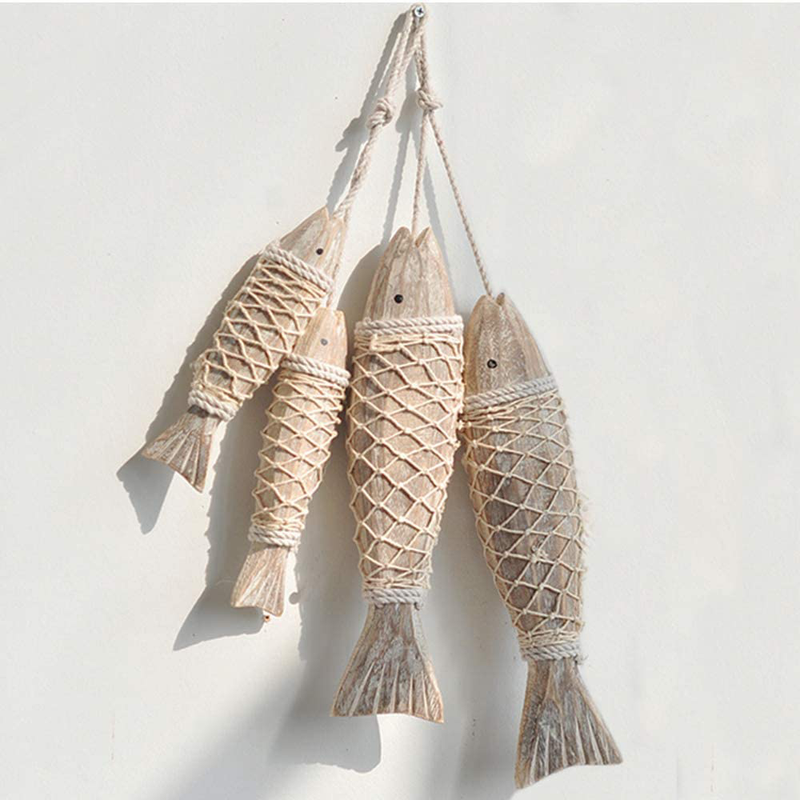 Hanging Wood Fish Rustic Wooden Hanging Fish Decorated Retro Wall Decorations Indoor Outdoor Wood Fish Decor Nautical Wood Fish Hanging Fish Decorations Nautical Outdoor Wall Decor Fish Wall Art Decor Set of 4 Home & Garden > Decor > Artwork > Sculptures & Statues WHY Decor   