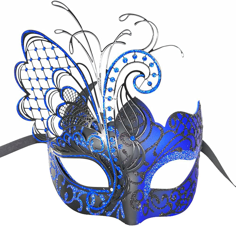 Masquerade Mask For Women Venetian Mask/Halloween/Party/Ball Prom/Mardi Gras/Wedding/Wall Decoration Apparel & Accessories > Costumes & Accessories > Masks Ubauta Blue/Black Butterfly  