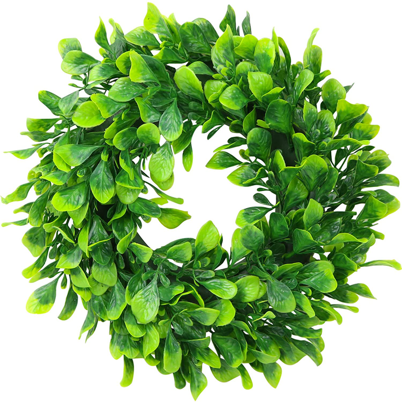 Eladeco Faux Boxwood Wreath 15" Artificial Green Leaves Wreath for Front Door Hanging Wall Window Wedding Party Decoration Home & Garden > Decor > Seasonal & Holiday Decorations ElaDeco 11 in  