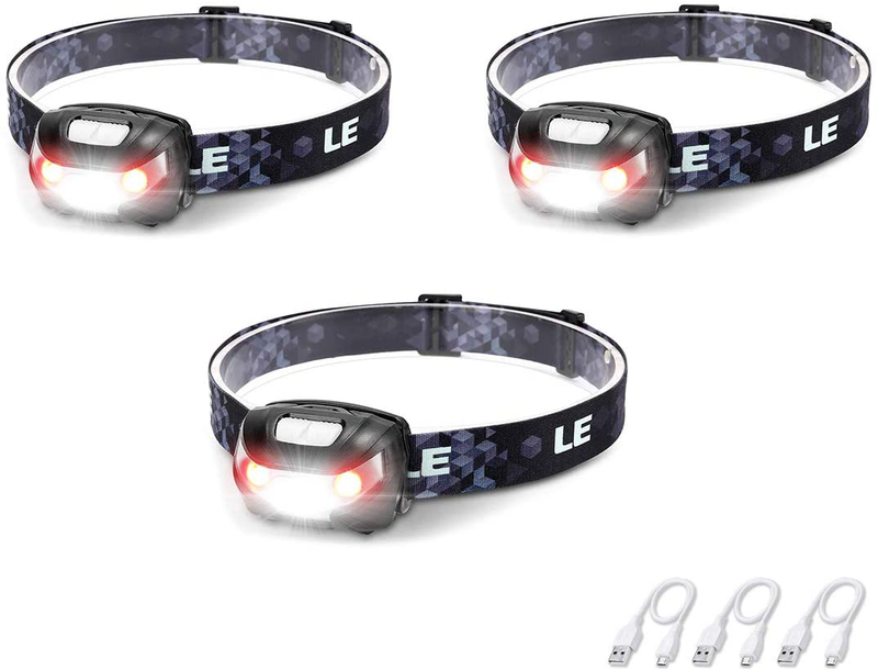 LE LED Headlamp Rechargeable, Super Bright, 5 Modes, IPX4 Waterproof, Adjustable and Comfortable Headlamp Flashlights for Adults and Kids, 2 Pack Hardware > Tools > Flashlights & Headlamps > Flashlights Lighting EVER 3  