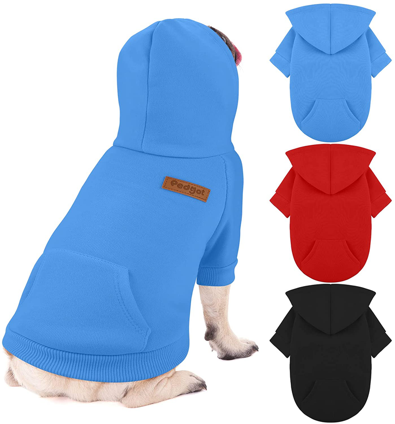 Pedgot 3 Pack Dog Hoodie Dog Sweaters with Hat and Pocket Pet Hooded Clothes Warm Coat Sweater Winter Autumn Casual Sports Hoodies for Small Dogs Cats Animals & Pet Supplies > Pet Supplies > Dog Supplies > Dog Apparel Pedgot Black, Red, Blue Small 