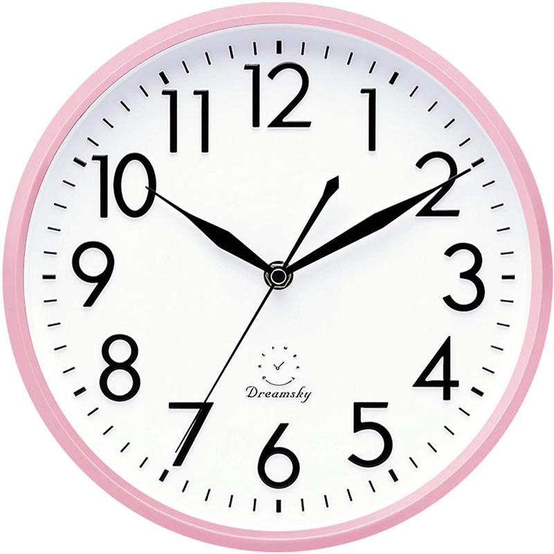 DreamSky 10 Inches Wall Clocks Battery Operated - Silent Non-Ticking Quartz Wall Clock for Kitchen/Home Decor/Office/School/Indoor, 3D Numbers Display Easy to Read Home & Garden > Decor > Clocks > Wall Clocks DreamSky Pink  