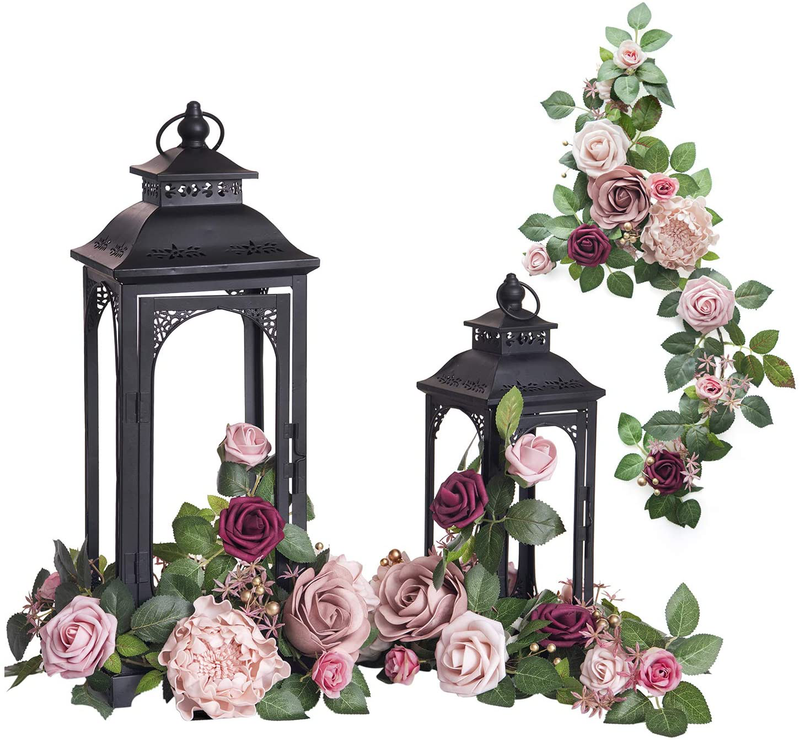 Ling's moment Handcrafted Rose Flower Garland Floral Arrangements Pack of 6 for Lanterns Wedding Table Centerpieces Floral Runner Wreath Decorations (Burgundy +Blush) Home & Garden > Decor > Home Fragrance Accessories > Candle Holders Ling's moment Stunning Berry Blush  