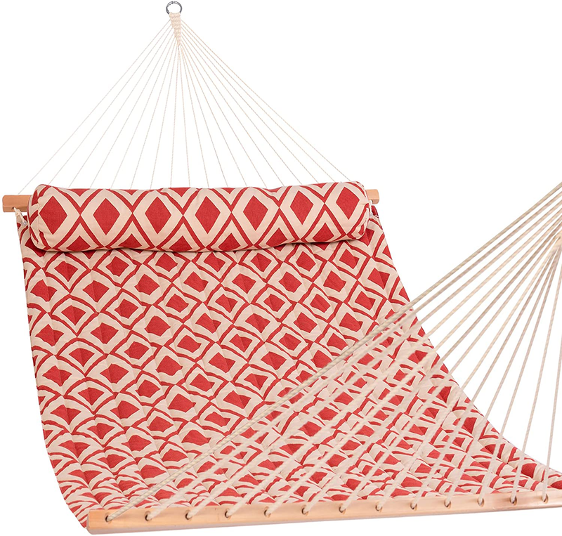 Lazy Daze 12 FT Sunbrella Hammock Double Size Quilted Hammock with Hardwood Spreader Bar and Bolster Pillow for Two Person, All Weather and Fade Resistant, 450 lbs Capacity (Scope Cape) Home & Garden > Lawn & Garden > Outdoor Living > Hammocks Lazy Daze Hammocks Red Lattice  