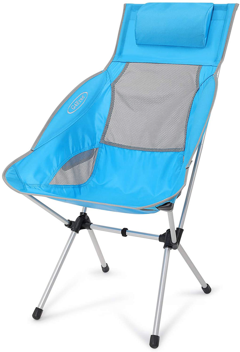 G4Free Folding Camping Chair, High Back Lightweight Camp Chair with Removable Pillow, Side Pocket & Carry Bag, Compact & Heavy Duty 300Lbs for Outdoor, Picnic, Festival, Hiking, Backpacking Sporting Goods > Outdoor Recreation > Camping & Hiking > Camp Furniture G4Free Silver Blue  