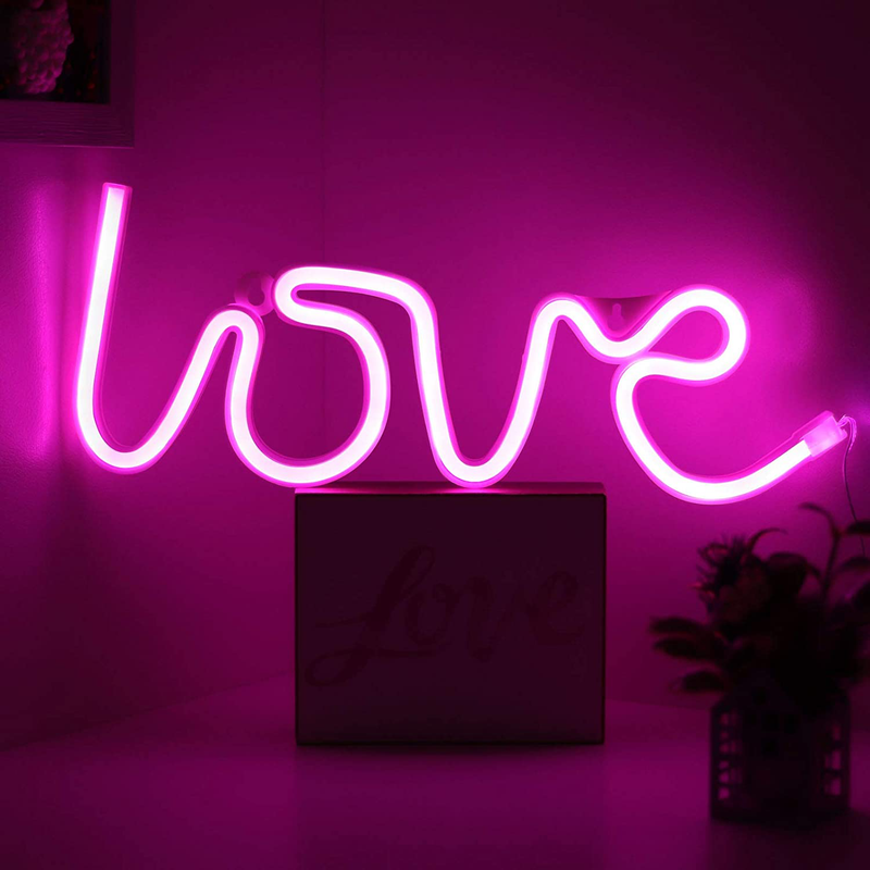 Love Letter Pink LED Neon Sign Wedding Party Decoration USB & Battery Powered Aesthetic Night Lights Wall Art Neon Lamps for Girls' Bedroom,Dorm,Bar,Valentine'S Day, Birthday Gifts(Aif) Home & Garden > Decor > Seasonal & Holiday Decorations ANINO   