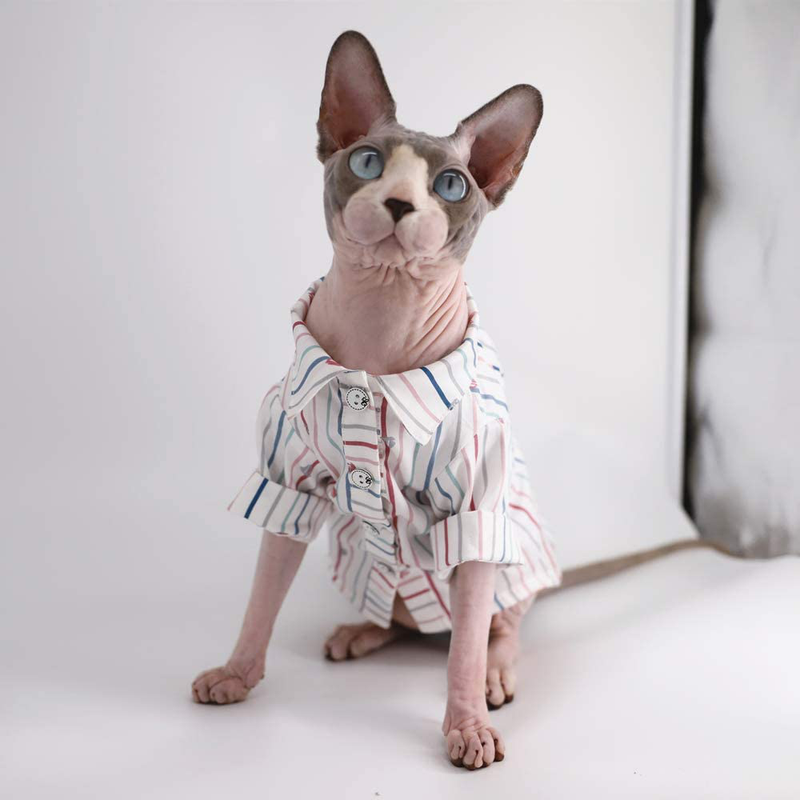 Sphynx Hairless Cat Breathable Summer Cotton Shirts Pet Clothes, Crown/Stripe/Car Pattern Button Kitten T-Shirts with Sleeves, Cats & Small Dogs Apparel Animals & Pet Supplies > Pet Supplies > Cat Supplies > Cat Apparel Kitipcoo   