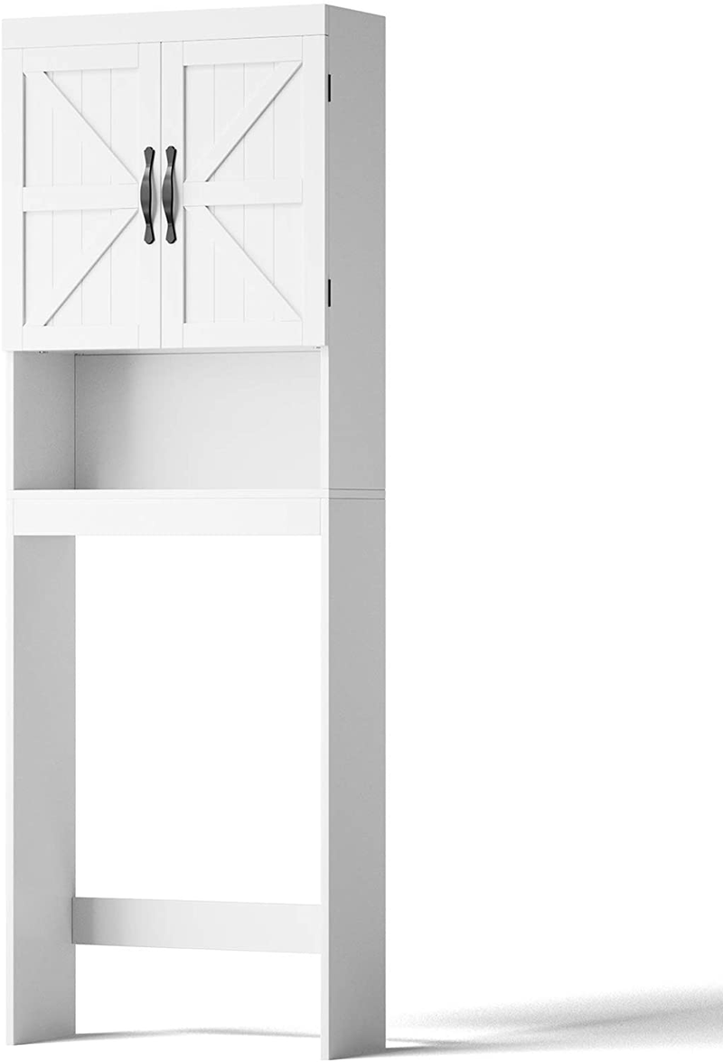 SRIWATANA Over The Toilet Storage Cabinet, Bathroom Organizer with Adjustable Shelf, 2-Door Toilet Storage Rack, Gray Home & Garden > Household Supplies > Storage & Organization SRIWATANA White  