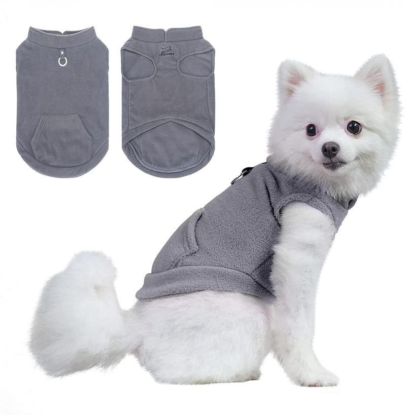 EXPAWLORER Fleece Autumn Winter Cold Weather Dog Vest Harness Clothes with Pocket for Small Dogs Animals & Pet Supplies > Pet Supplies > Cat Supplies > Cat Apparel EXPAWLORER Grey Small (Pack of 1) 