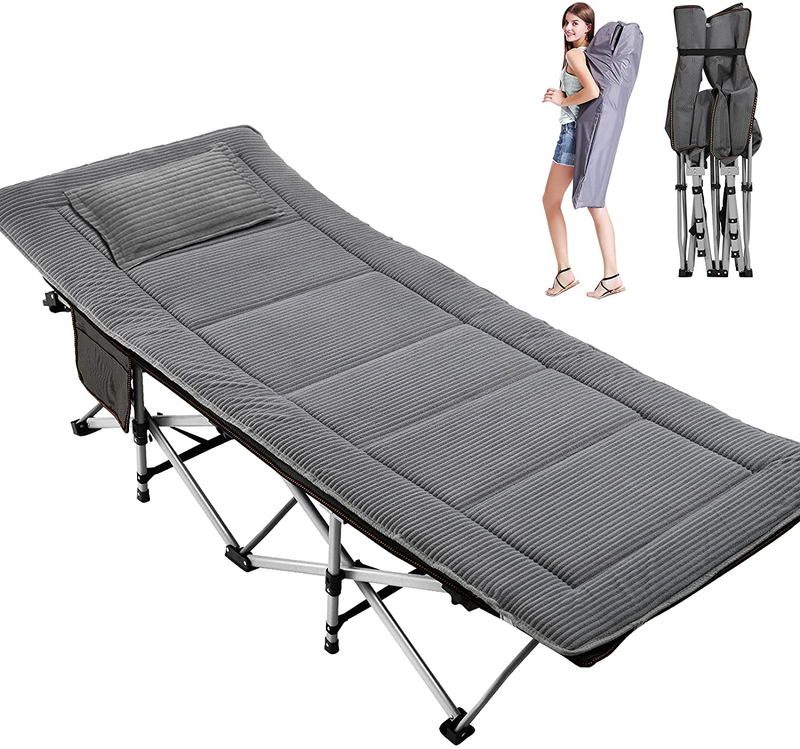 Lilypelle Folding Camping Cot, Double Layer Oxford Strong Heavy Duty Sleeping Cots with Carry Bag, Portable Travel Camp Cots for Home/Office Nap and Beach Vacation Sporting Goods > Outdoor Recreation > Camping & Hiking > Camp Furniture LILYPELLE Pure Gray 75"L x 26"W 