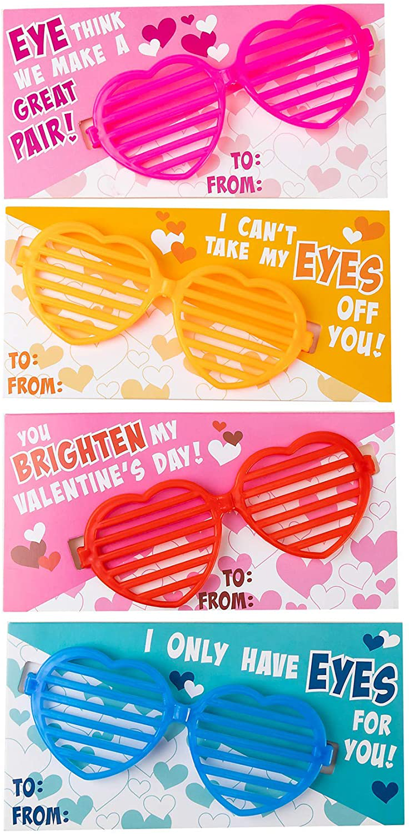 JOYIN 28 Pcs Valentines Day Gift Cards with Heart Shaped Shutter Shade Glasses for Kids Valentine'S Classroom Exchange Valentine Party Favors