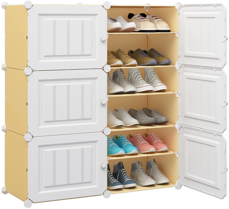 KOUSI Portable Shoe Rack Organizer 72 Pair Tower Shelf Storage Cabinet Stand Expandable for Heels, Boots, Slippers， 12-Tiers Black & Transparent Door Furniture > Cabinets & Storage > Armoires & Wardrobes KOUSI Honey 32"x12"x36" 
