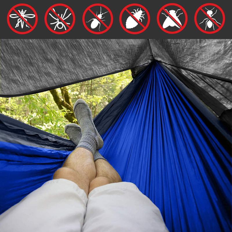 Single & Double Camping Hammock with Mosquito/Bug Net, Portable Parachute Nylon Hammock with 10Ft Hammock Tree Straps 17 Loops and Easy Assembly Carabiners, for Camping, Backpacking, Travel, Hiking Sporting Goods > Outdoor Recreation > Camping & Hiking > Mosquito Nets & Insect Screens Zoocee   
