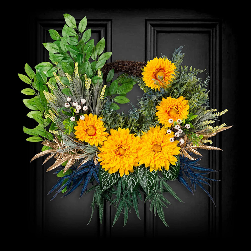 Soosubel Sunflower Wreaths for Front Door,24 Inch Farmhouse Wreath for Spring Summer,Door Wreaths for Front Door Outside Home & Garden > Decor > Seasonal & Holiday Decorations soosubel Golden  