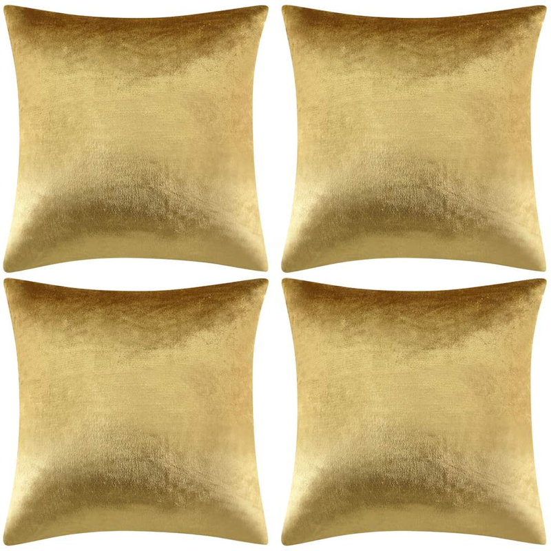 GIGIZAZA Decorative Throw Pillow Covers 18 X 18, Gold Soft Pillow Covers Velvet,Set of 4 Decor Square Cushion Covers (Gold, 18X18Inch(45X45Cm)-4Pcs) Home & Garden > Decor > Chair & Sofa Cushions GIGIZAZA Textile   