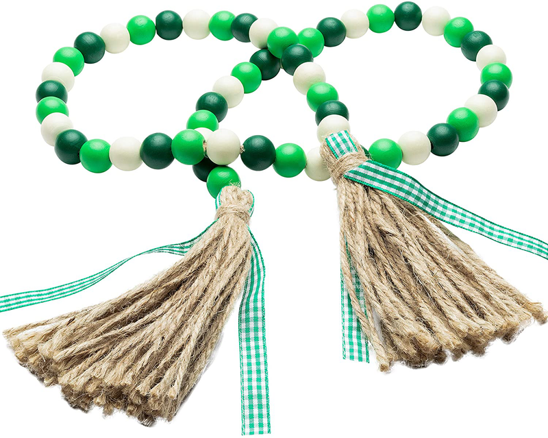 R HORSE Valentine'S Day Wood Beads, 41’’ Wood Bead Garland Tassel Heart Tassel Garland Farmhouse Rustic Beads with Jute Rope Plaid Tassel Natural Wood Beads Décor for Party Valentine'S Day Gift Home & Garden > Decor > Seasonal & Holiday Decorations R HORSE Mint 41.0 Inches 