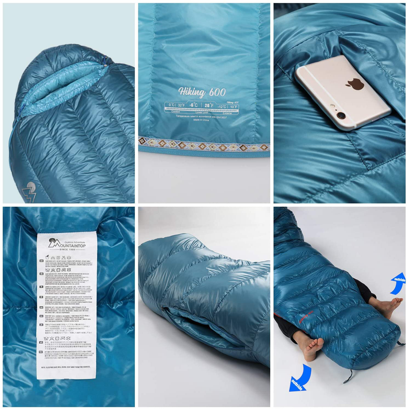 Mountaintop Ultralight Mummy down Sleeping Bag 650 Fill Power Duck down Suits for 32 Degree F for Camping Hiking Backpacking Sporting Goods > Outdoor Recreation > Camping & Hiking > Sleeping Bags MOUNTAINTOP   