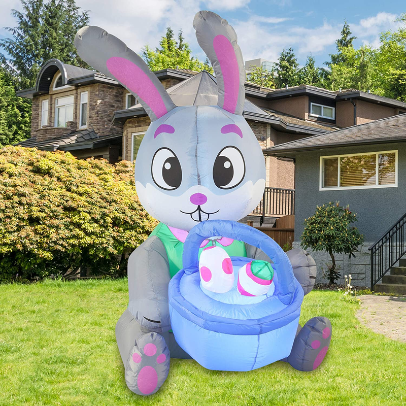 Joiedomi Easter Inflatable Outdoor Decorations 5 Ft Tall Easter Bunny & Basket with Build-In Leds Blow up Inflatables for Easter Holiday Party Indoor, Outdoor, Yard, Garden, Lawn Fall
