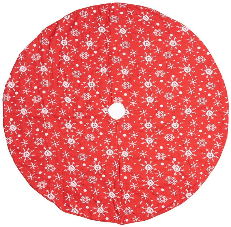 GIGALUMI Red Christmas Tree Skirt with Snowflakes, Christmas Tree Skirts 48 inch Perfect, Traditional Christmas Tree Mat Double Layers for Xmas Party Decoration Home & Garden > Decor > Seasonal & Holiday Decorations > Christmas Tree Skirts GIGALUMI   