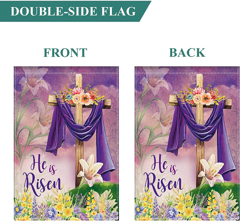 Easter Garden Flag 12X18 Double Sided, He Is Risen Lily and Cross Easter Decorations Spring Welcome Burlap Yard Flag Farmhouse Yard Religious Outdoor Decor Home & Garden > Decor > Seasonal & Holiday Decorations GAKILOVE   