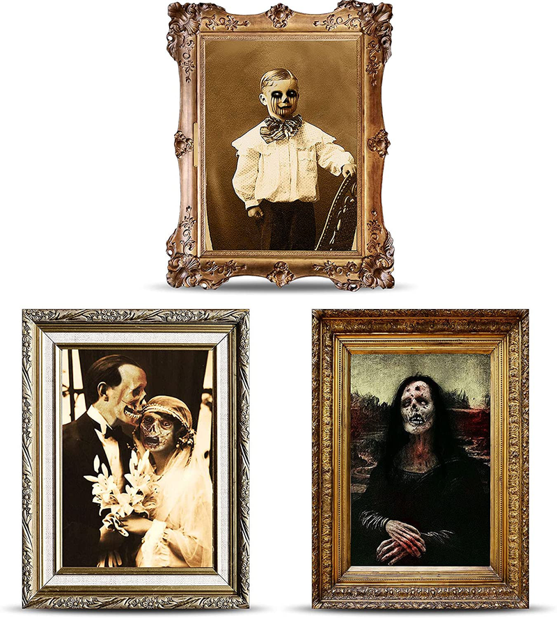 Halloween Decorations 3D Changing Face Horror Pictures Moving Portrait Haunted Pictures Gothic Mansion Portraits Tabletop Picture Frame Scary Wall Decoration for Halloween Party House (Classic,3 PCS) Arts & Entertainment > Party & Celebration > Party Supplies BBTO Classic 3 